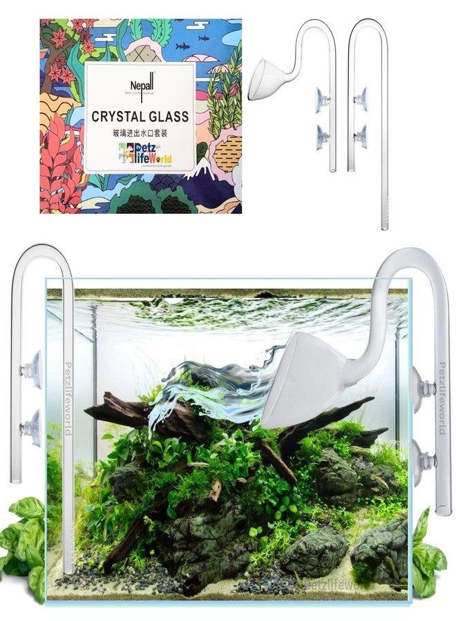 مجموعة أنابيب زجاجية على شكل زنبق من VAYINATO® لحوض السمك، مقاس 13 مم (مناسبة لخرطوم 12/16 مم)، مدخل/مخرج، لفلتر علبة حوض السمك بدون مقشدة سطحية من Petzlifeworld - Image 1